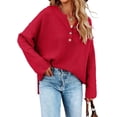 thumbnail image 1 of HSHDLDF Women's Oversized Sweaters Batwing Long Sleeve Loose V Neck Button Henley Tops Pullover Knit Jumper, 1 of 5