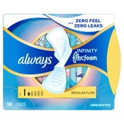 Always Infinity Feminine Pads, Size 1 Regular, with Wings, Unscented, 18 Count