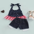 thumbnail image 2 of 2 Pcs Infant Independence Day Outfits Girls Tie-up Ruffled Halter Tops Ripped Jeans Summer Clothing Sets, 2 of 6