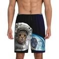thumbnail image 2 of Picia Cat Astronaut Pajama Shorts for Men, Men's Pajama Bottoms, Sleepwear,Short Pajama Pants-X-Large, 2 of 9