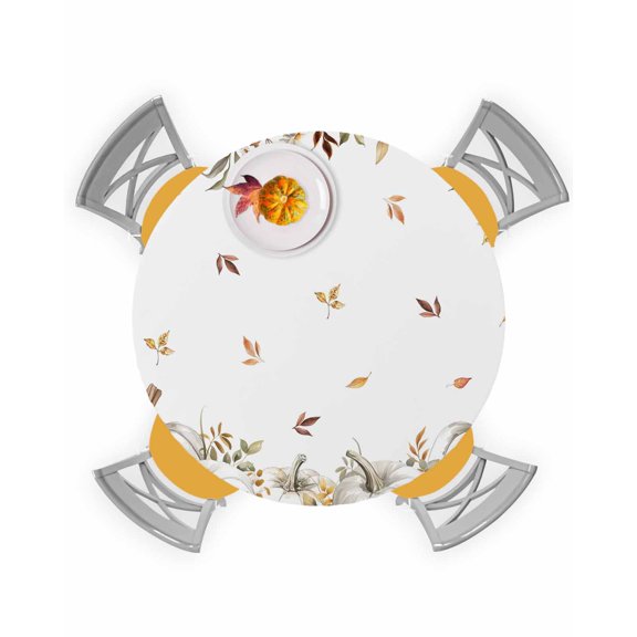 Round Fitted Tablecloths with Elastic Edge Thanksgiving Harvest Pumpkins Oil-Proof Waterproof Wipeable Table Cover for Kitchen Dining Party Decor Country Fall Leaves Berry Table Clothes,36" - 44"