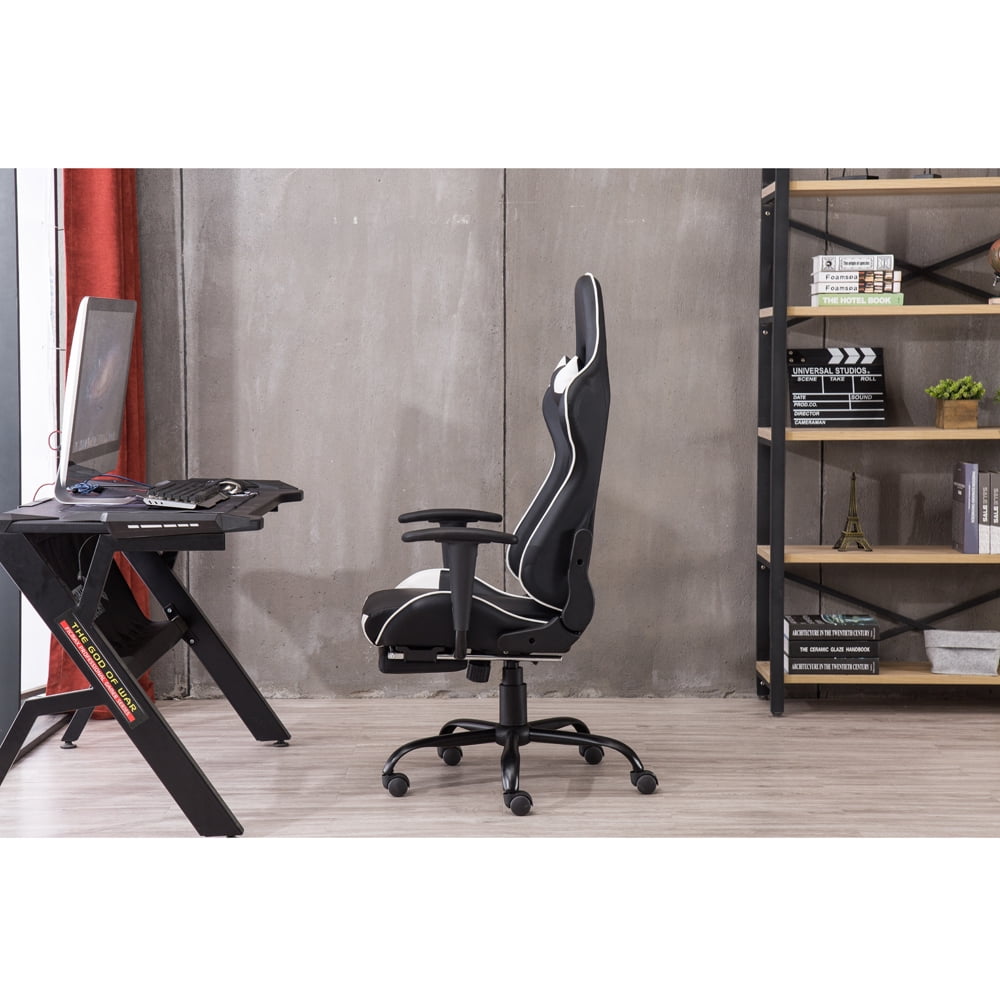 Private Jungle High Back Swivel Chair Racing Gaming Chair Office Chair with Footrest Tier Black & White Private Jungle High Back Swivel Chair Racing Gaming Chair Office Chair with Footrest Tier Black & White