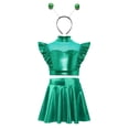 thumbnail image 3 of iiniim Girls 3 Pcs Alien Metallic Outfit Tops With A Line Skirt And Hair Hoop Set Rhinestones Green 14, 3 of 7
