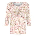 thumbnail image 6 of CYMMPU Women's Crewneck Floral Printed Flowy Blouse 3/4 Length Sleeve Shirts Basic Tees Summer Fall Tunic Tops Business Work Blouses Casual 2025 Clothes Pink L, 6 of 6