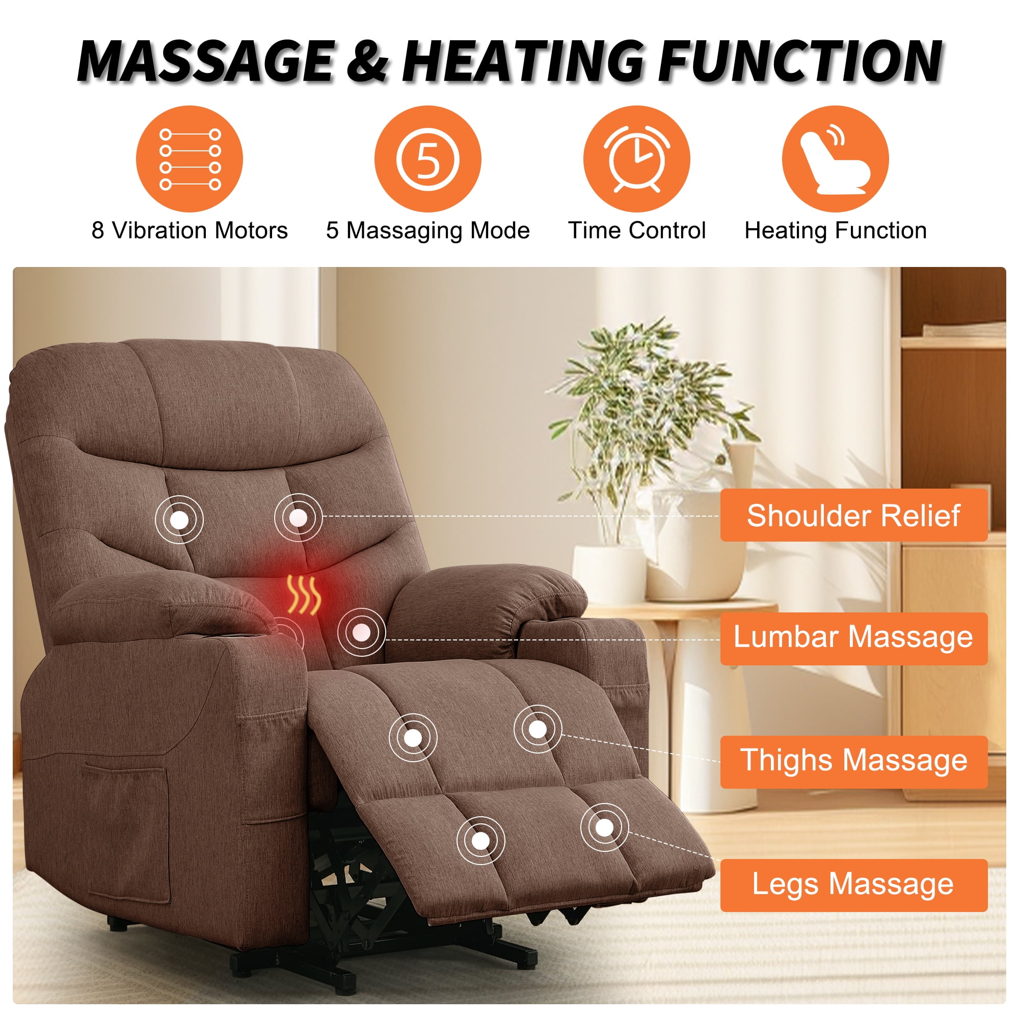 Korser Power Lift Recliner Chair for Elderly with Massage for Living Room,Brown