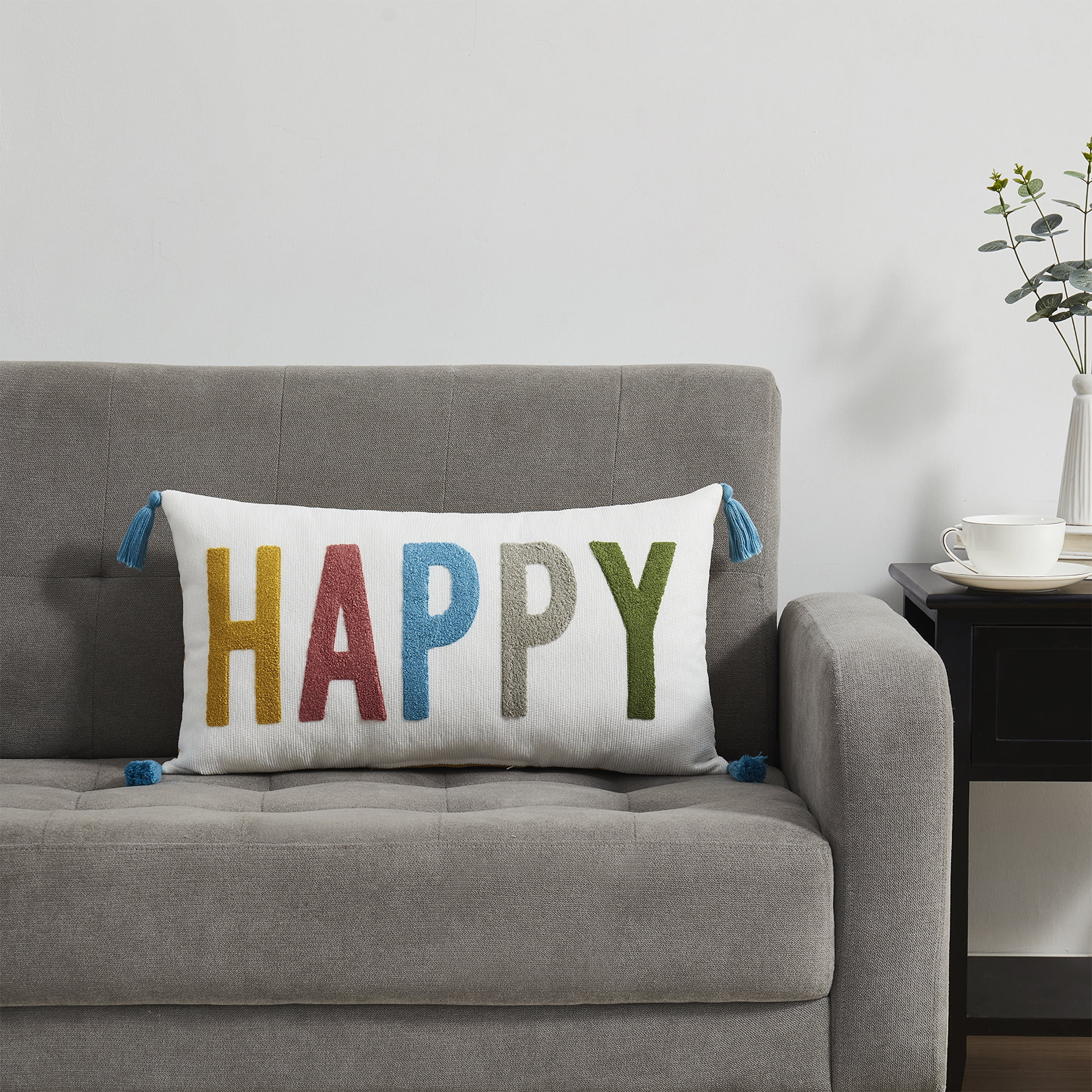Mainstays 12" x 22" Happy Multicolored Polyester Decorative Pillow