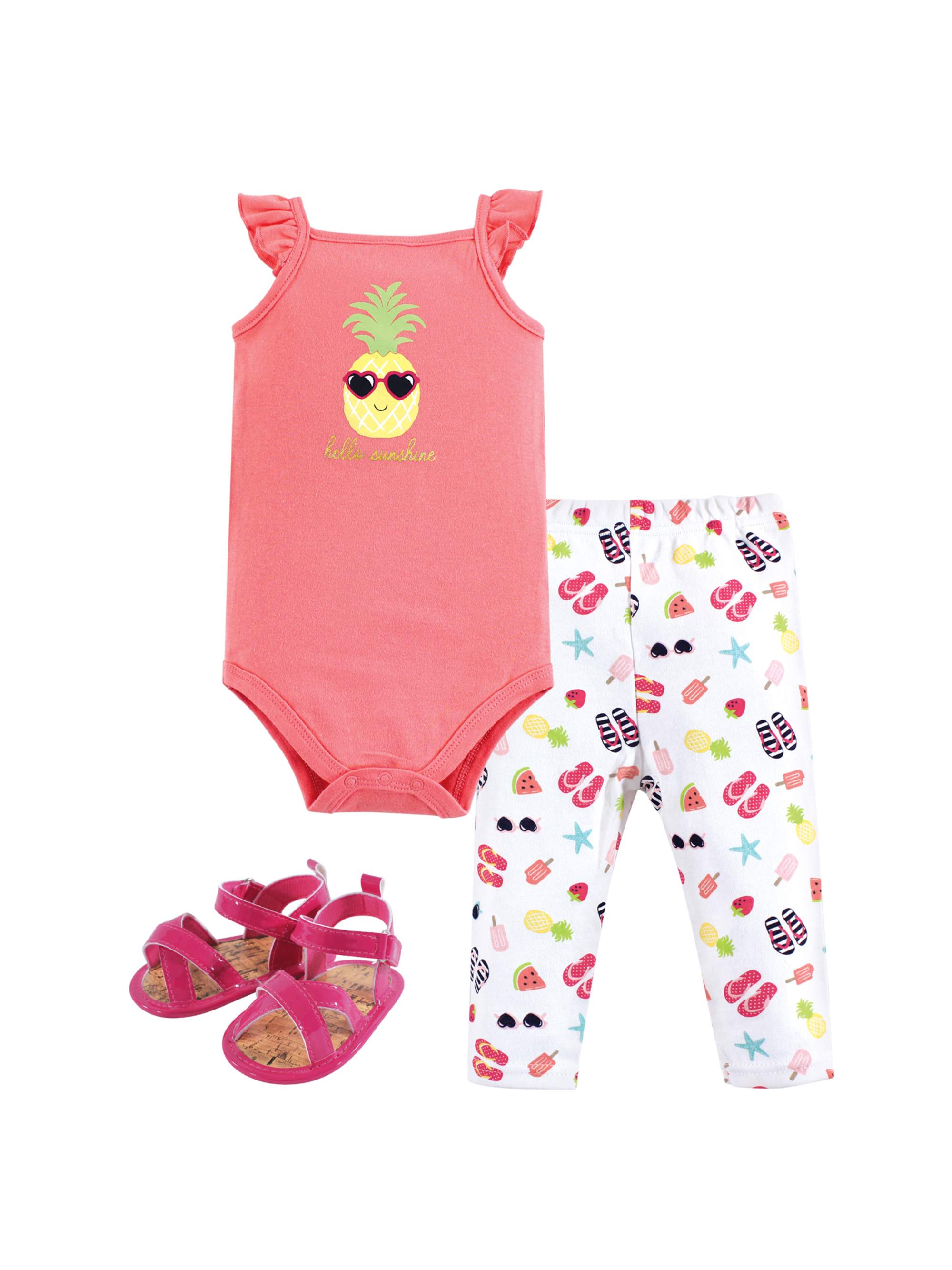 Hudson Baby Hudson Baby Girl Sleeveless Bodysuit, Pant & Shoe Outfit