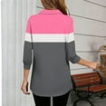 thumbnail image 5 of JGGSPWM Women's 3/4 Sleeve Tops Blouses Dressy Casual Fashion Color Block Tunic Shirts Lapel V-Neck Work Blouses Pink M, 5 of 5