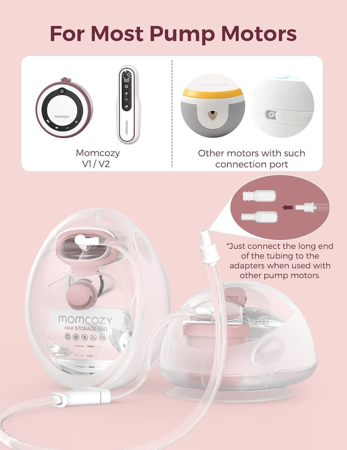 Momcozy Wearable Milk Collection Cups with Storage Bags, Direct-to-Bag Breast Milk Bag Combo, Breast Pump Parts for Momcozy V1/V2 Pump & Most Electric Breast Pumps, 2 Pack