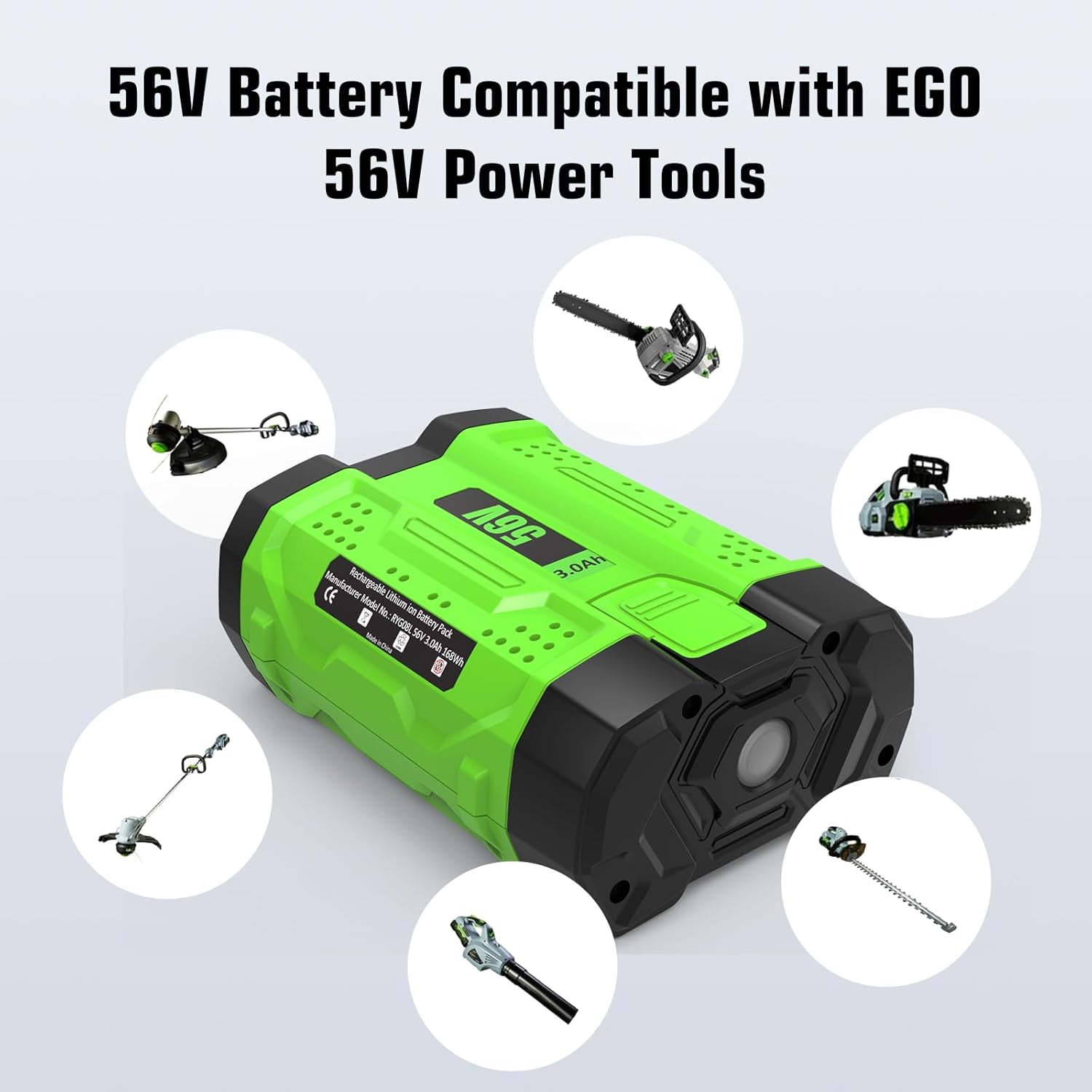 4Pack 3.0Ah Replacement Battery for EGO 56V Battery BA2800T BA4200 BA1400 56-Volt Compatible with EGO 56 Volt CS1604 CS1804 CS1403 HT2400 LB6504 LB5804 LB6500 LB4800 PH1400 Power Tools (Green)