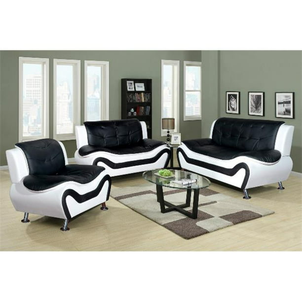 Beverly Fine Furniture Sydney Bold Faux Leather Living Room Sofa Set 44 Black White 3 Piece Walmart Com Walmart Com