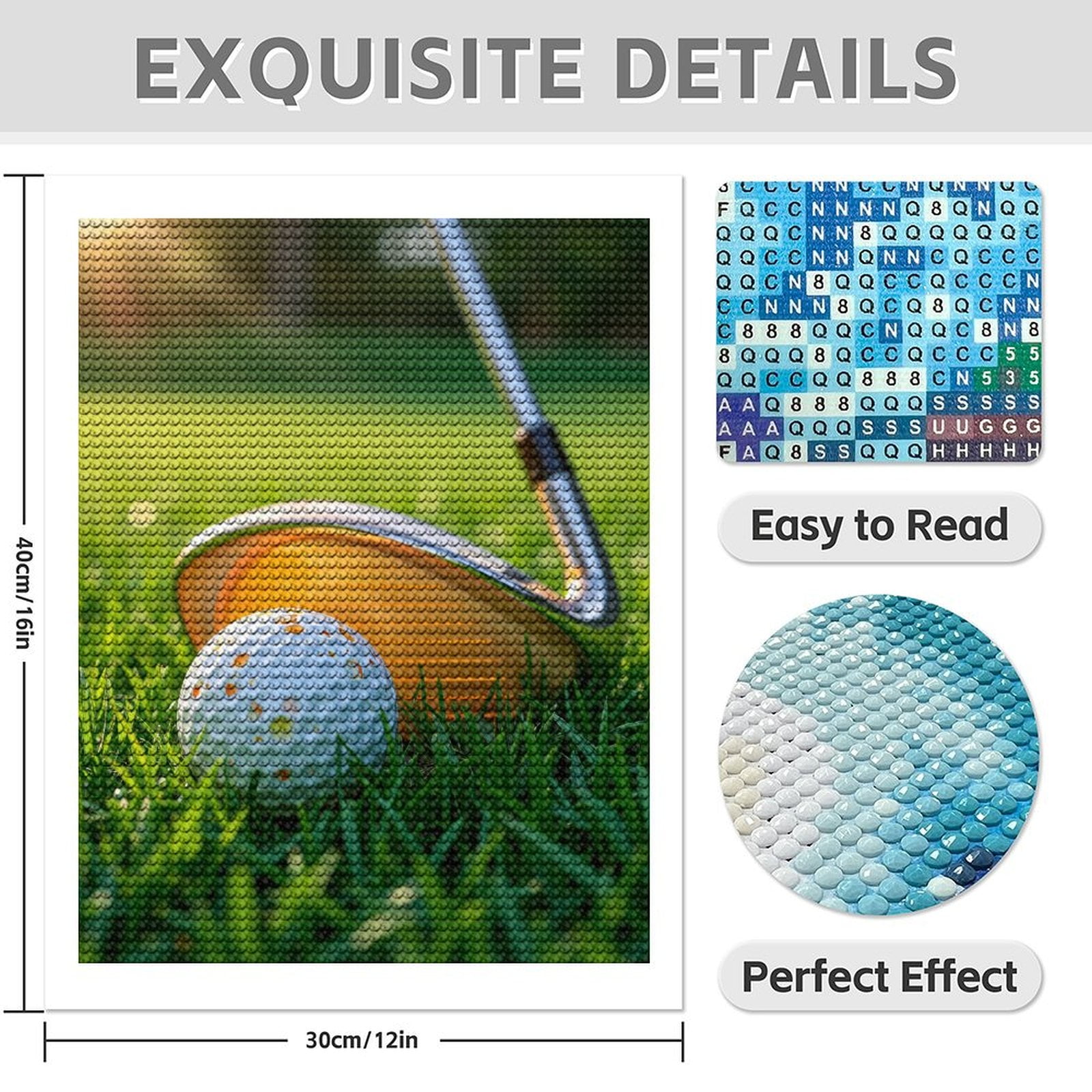 Diamond Art Kit for Adults, Golf Club Ball Sunlit Grass Diamond Painting for Adults Beginners, 5D DIY Diamond Art Painting Kits, Colorful Diamond Painting Craft for Home Decor 12x16