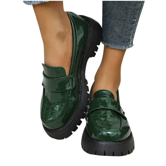 Wowcloth Women's Retro Patent Leather Loafers – Low-Cut Chunky Sole Design with British-Inspired Classic Style Fashion Footwear