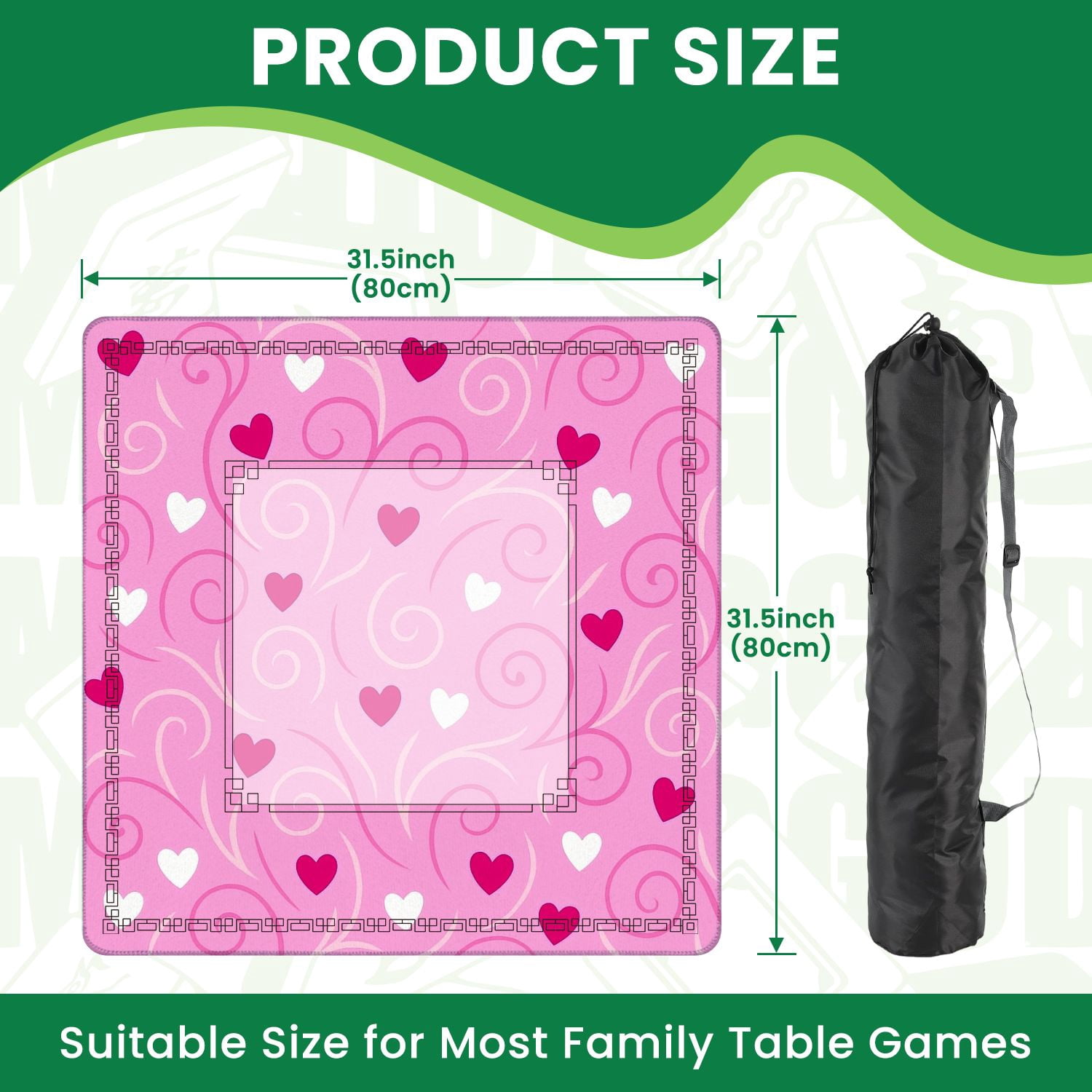 Mahjong Mat 31.5" x 31.5" Pink Swirl Red White Hearts Romantic Valentine s Design Non-Slip Noise Reduction American Mahjong Tiles Table Cover for Dominoes Poker Card Board Games Gift