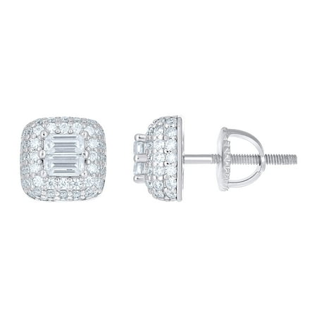 925 Sterling Silver Womens Round Baguette Cubic-Zirconia Square Fashion Stud Earrings