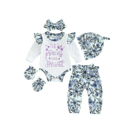 

Sunisery Coming Home Outfit for Baby Girl Long Sleeve Romper Floral Pants Set with Hat Gloves Newborn Preemie Fall Clothes