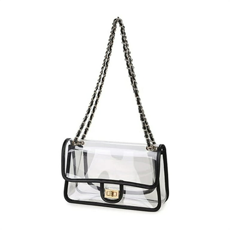 Linkidea Semi-Clear Purse for Women, Large Jelly Shoulder Handbags,  Semi-Transparent Polyvinyl Chloride Chain Clutch Bag