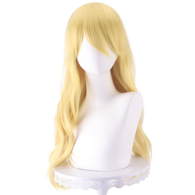 Peluca larga para cosplay, rubia ondulada, 70 cm, sintética, resistente al calor