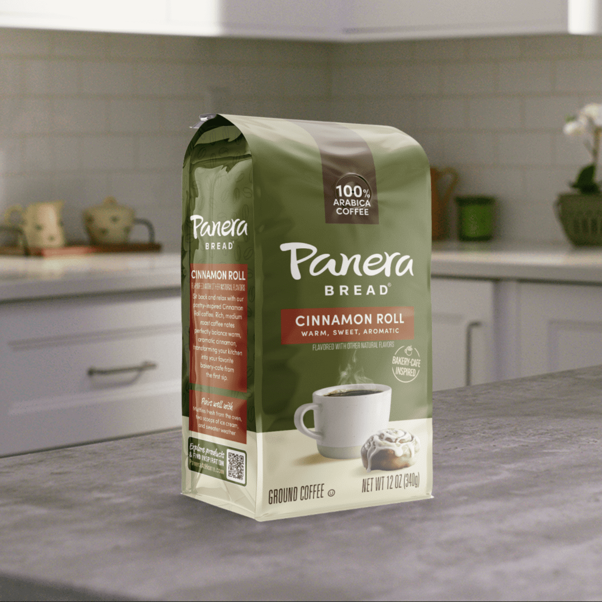 Panera Bread Cinnamon Roll Light Roast Ground Coffee, 100% Arabica Coffee, Bagged 12oz 6 ct Case (6 Bags)