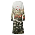 thumbnail image 5 of Women's Autumn Winter Casual Fashion V-Neck Long-sleeved Floral Print Long Dress, Dark Green, Size M, 5 of 5