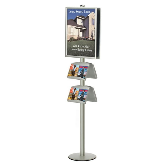 Double Sided 22 x 28-Inch Poster Stand with Literature or Magazine Tray, Silver Aluminum (BP8D28MT2)