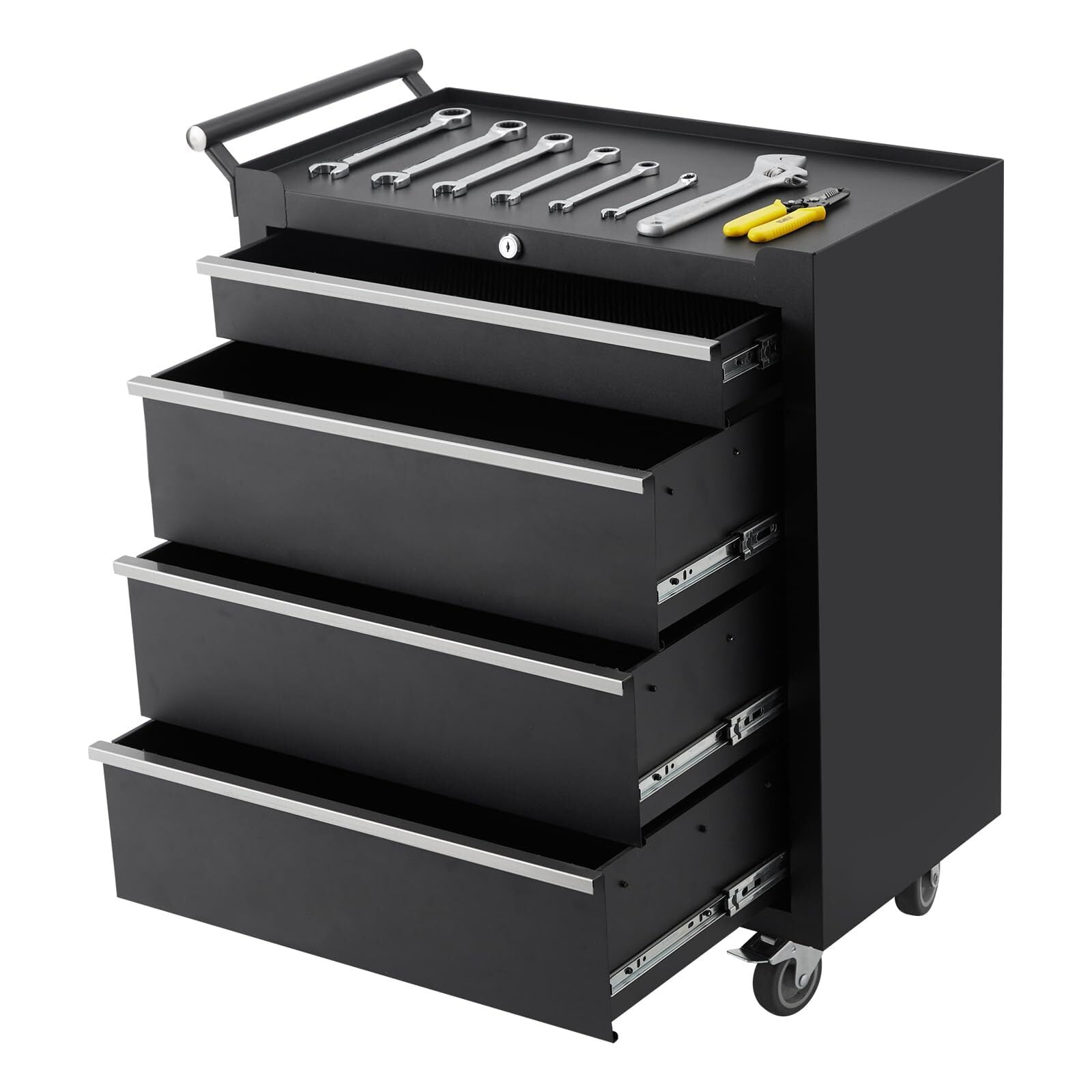 Garvee Metal Tool Box, Portable Tool Chest with Wheels and 4 Drawers for Garage, Workshop, Black