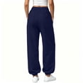 thumbnail image 4 of Womens Jogger Sweatpants Elastic High Waist Solid Relaxed Fit Joggers Ribbed Cuff Casual Athletic Trousers with Side Pockets Navy M, 4 of 6