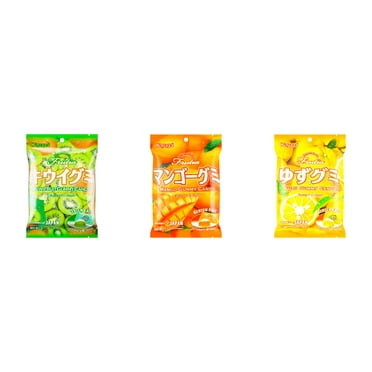 3 Pack Kasugai Gummy Candies, Made in Japan, Gluten Free, Mix 3 Flavor (Kiwi,Mango,Yuzu) Plus NineChef Brand Long Handle Coffee Spoon