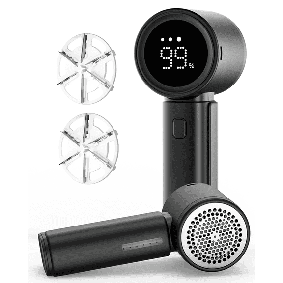 FrSara Fabric Shaver, Lint Remover Rechargeable, Electric Portable Sweater Defuzzer with 3 Speeds, 6 Leaf Blades, Digital LED Display to Remove Pilling for Clothes, Furniture, Sweater, Couch, Blanket