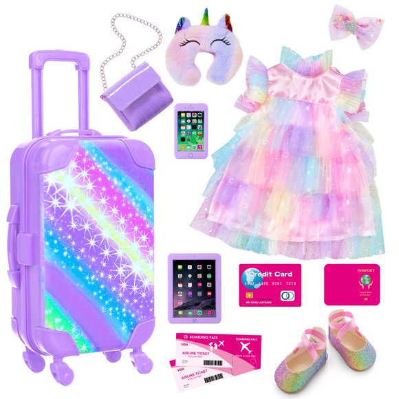 Set de maletas para muñecas ZITA ELEMENT American, 18 pulgadas, color morado