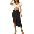 thumbnail image 2 of INSPIRE CHIC Slit Front Skirts for Women's Irregular Ruched Elastic High Waist Solid Midi Skirt XS Black, 2 of 6