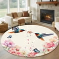 thumbnail image 2 of Pink Flower Round Area Rugs Collection 5', Spring Floral Butterflies Birds Elegant Farmhouse Non Slip Indoor Circular Throw Runner Rug Floor Mat Carpet for Living Room Dining Table Bedroom Nursery, 2 of 9