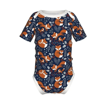 

Adobk Cute Foxes Print Baby Climbing Clothes Jumpsuit Rompers Classic Rompers Child Short sleeve Bodysuits-3 Months