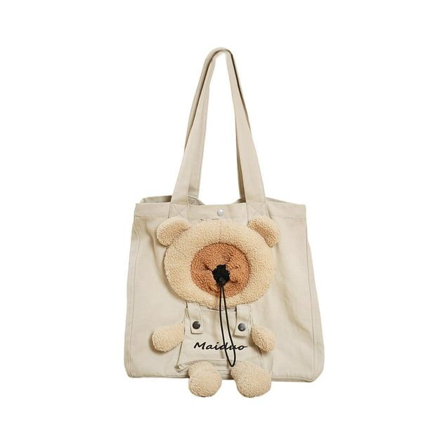 Bolsa de hombro de lona Yuyangstore para mascotas Portador de gato suave en Forma de Oso Gris claro