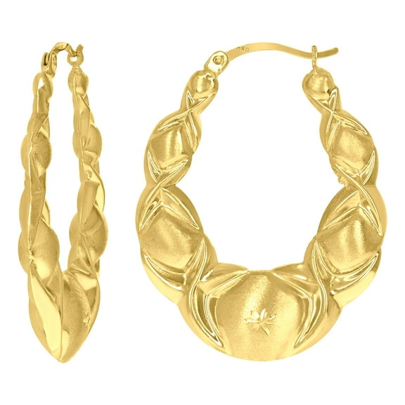 10k Yellow Gold Dc Brushed Womens Xo Hugs & Kisses 34mm Hinged Hoops Huggies for Women