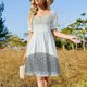 thumbnail image 2 of Vestido de manga corta gris blanco crema adornado con llave griega vestidos para ocasis formales para mujer vestido largo de estilo coreano, 2 of 6