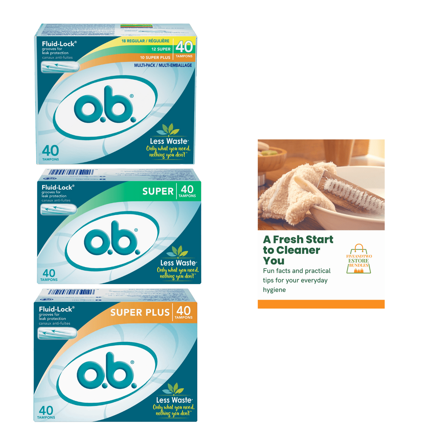 ob Tampons Variety Pack Regular, Super & Super Plus Absorbency Tampons, FluidLock, with