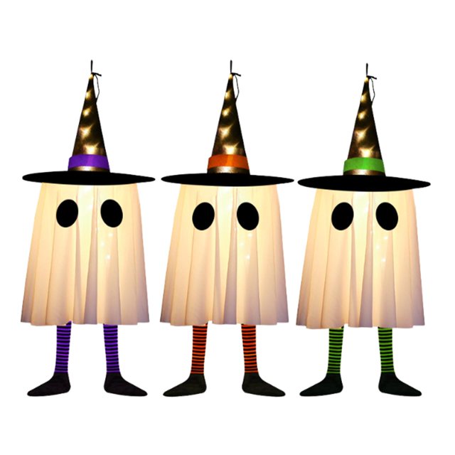 3 piezas de fantasmas colgantes para exteriores, luces de fantasmas que iluminan las decoraciones de Halloween, fantasma brillante para porche, patio,