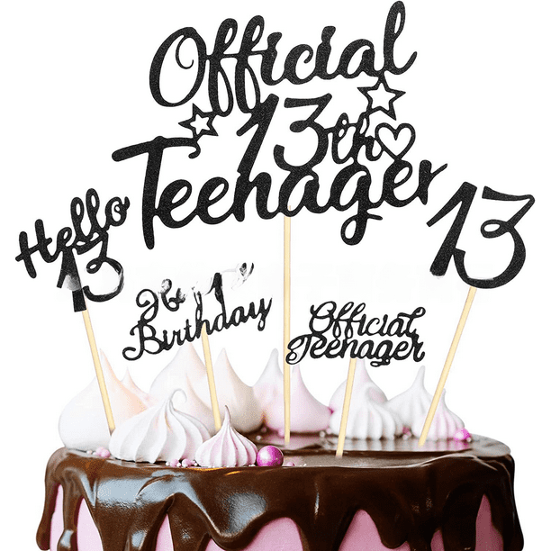 Toppers Para Tarta De Cumpleaños 13 – Set Negro Dorado Con 'Hello 13' Y Estrellas, Para Tartas Y Cupcakes