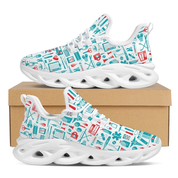Zapatillas deportivas de mujer con diseño personalizado, zapatos de enfermería de color rosa, bonitos zapatos planos ligeros con cordones y estampado de latidos del corazón para médicos