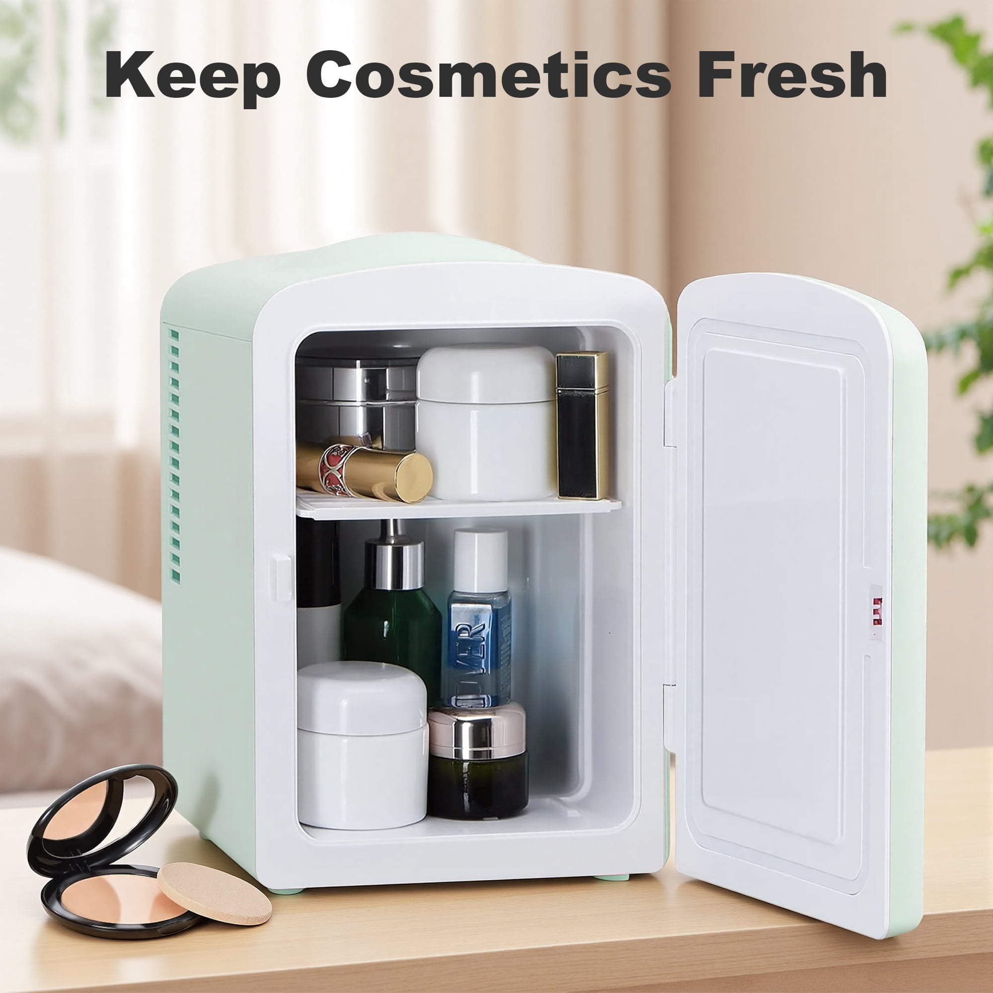 4L/6Can Mini Fridge，Portable Skincare Refrigerator，Small Cooler，Retro Design, Wave Patterns