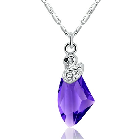 Swarovski Elements Crystal Star - Galactic Drop Swan Swarovski Elements Crystal White Gold Plated Women's Pendant Necklace - Purple