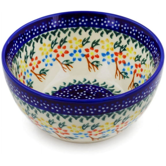 Polish Pottery 5¼-inch Bowl (Spring Flower Ring Theme) Hand Painted in Boleslawiec, Poland   Certificate of Authenticity