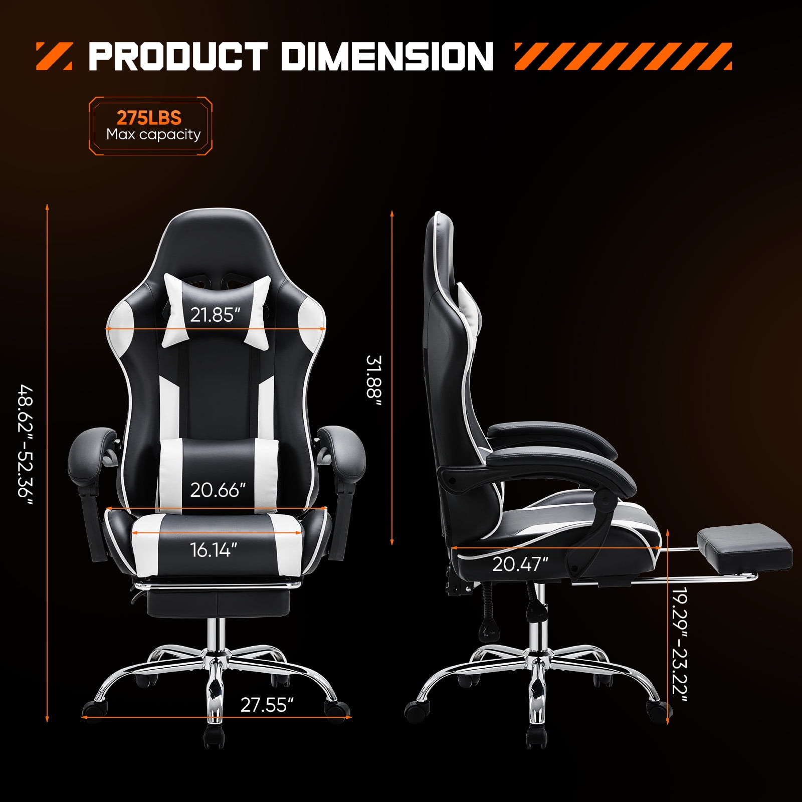 Gaming Chair, Ergonomic Computer Chair with Footrest, Lumbar Support, Headrest, Comfy Seating with thicken cushion, Black