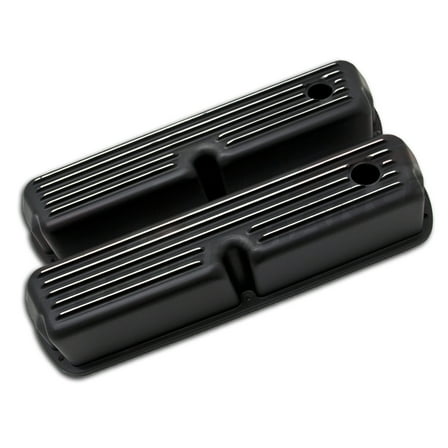 1962-85 Ford SB 289 302 351W 5.0 Tall Valve Covers Polished Finned Black Aluminu