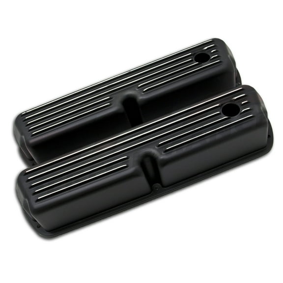 1962-85 Ford SB 289 302 351W 5.0 Tall Valve Covers Polished Finned Black Aluminu