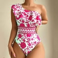 thumbnail image 3 of Lopeceal Womens One Piece Swimsuit One Shoulder Tummy Control Bathing Suit Slimming Vintage Floral Print Ruffle Swimwear, 3 of 6