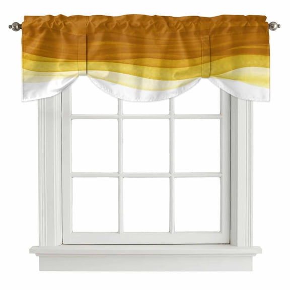 Ombre Orange Waves Tie Up Valance Curtains for Windows, Kitchen Curtains Window Treatments, Abstract Art Gradient Modern Short Window Shades Valances for Bedroom Bathroom Cafe 54"x18"