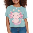 thumbnail image 3 of Uourmeti Girl Axolotl Crop Top for Girls 8-10 Cute Short Sleeve Tops Summer Short Crew Neck Pullover Lightweight Soft Athletic T-Shirt, 3 of 6