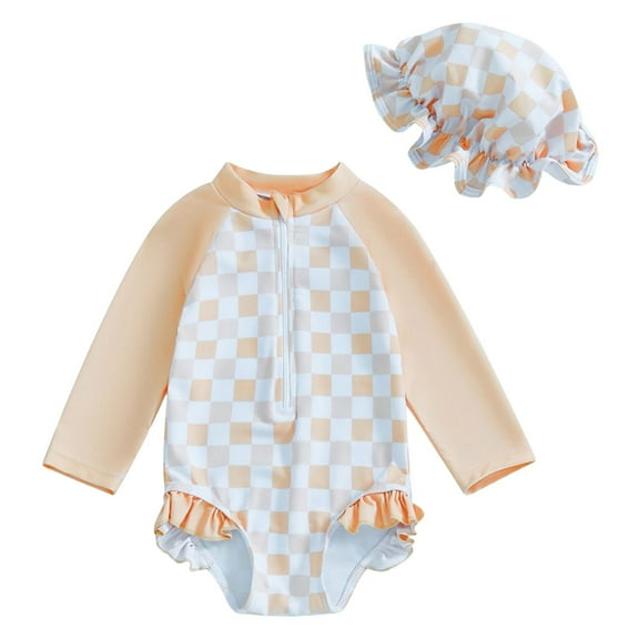 Gubotare Bathing Suit for Girls Girls' Standard and Toddler Long Sleeve Rash Guard One Piece Swimsuit Size 0-3 Months (Yellow,0-3 Months)